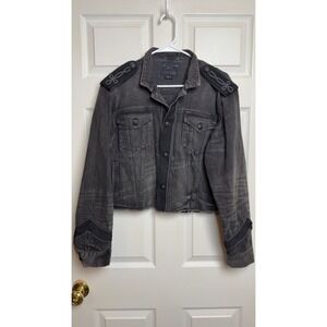 Polo Ralph Lauren Military Denim Jacket Black XL Soutache Embroidered Cropped